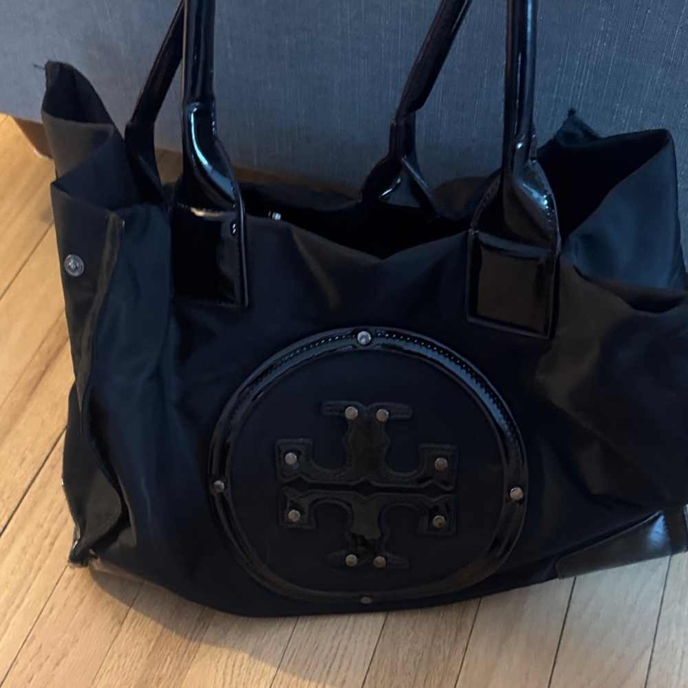 Tory Burch Nylon Black On Black Ella Tote Handbag~Classic